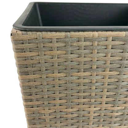 ASWAN 2 Piece Set Poly Rattan Wicker Large Planter Pot - Natural Light Brown
