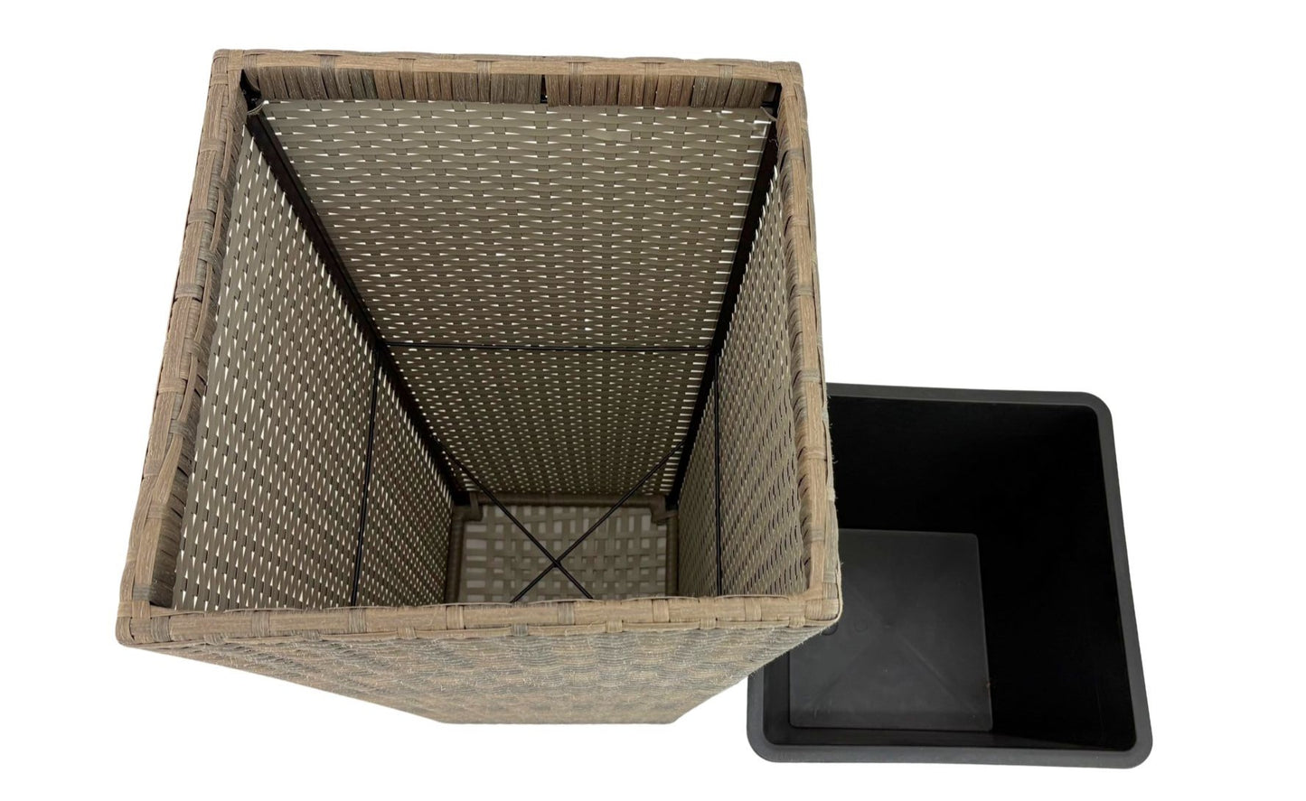 ASWAN 2 Piece Set Poly Rattan Wicker Large Planter Pot - Natural Light Brown