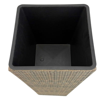 ASWAN 2 Piece Set Poly Rattan Wicker Large Planter Pot - Natural Light Brown