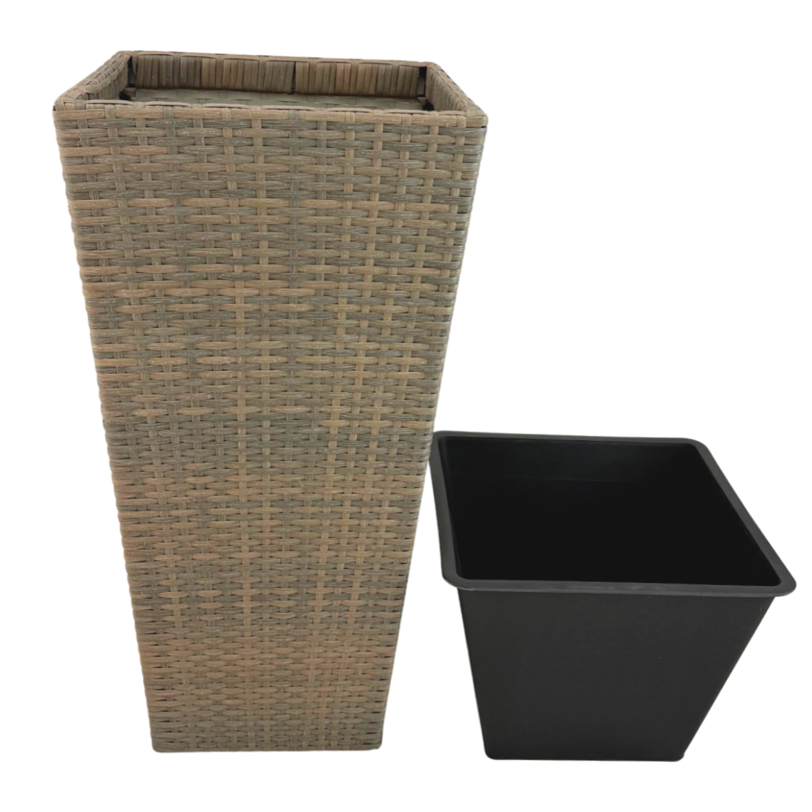 ASWAN 2 Piece Set Poly Rattan Wicker Large Planter Pot - Natural Light Brown