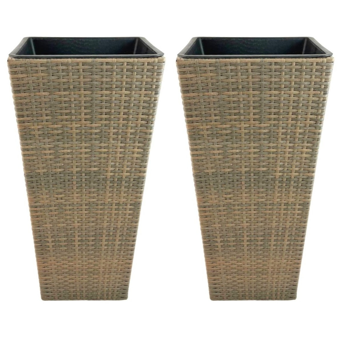 ASWAN 2 Piece Set Poly Rattan Wicker Large Planter Pot - Natural Light Brown