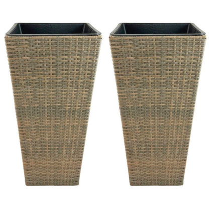 ASWAN 2 Piece Set Poly Rattan Wicker Large Planter Pot - Natural Light Brown