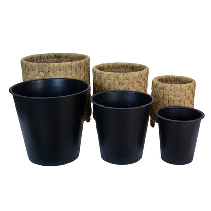 BONEO 3 Piece Set Poly Rattan Wicker Planter Pot - Natural Brown