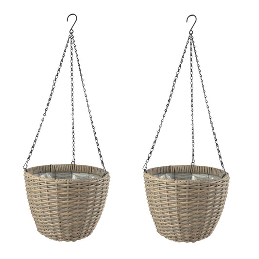 CEDRO 2 Piece Set Poly Rattan Wicker Hanging Planter Basket - Brown - Direct Factory Furniture Australia