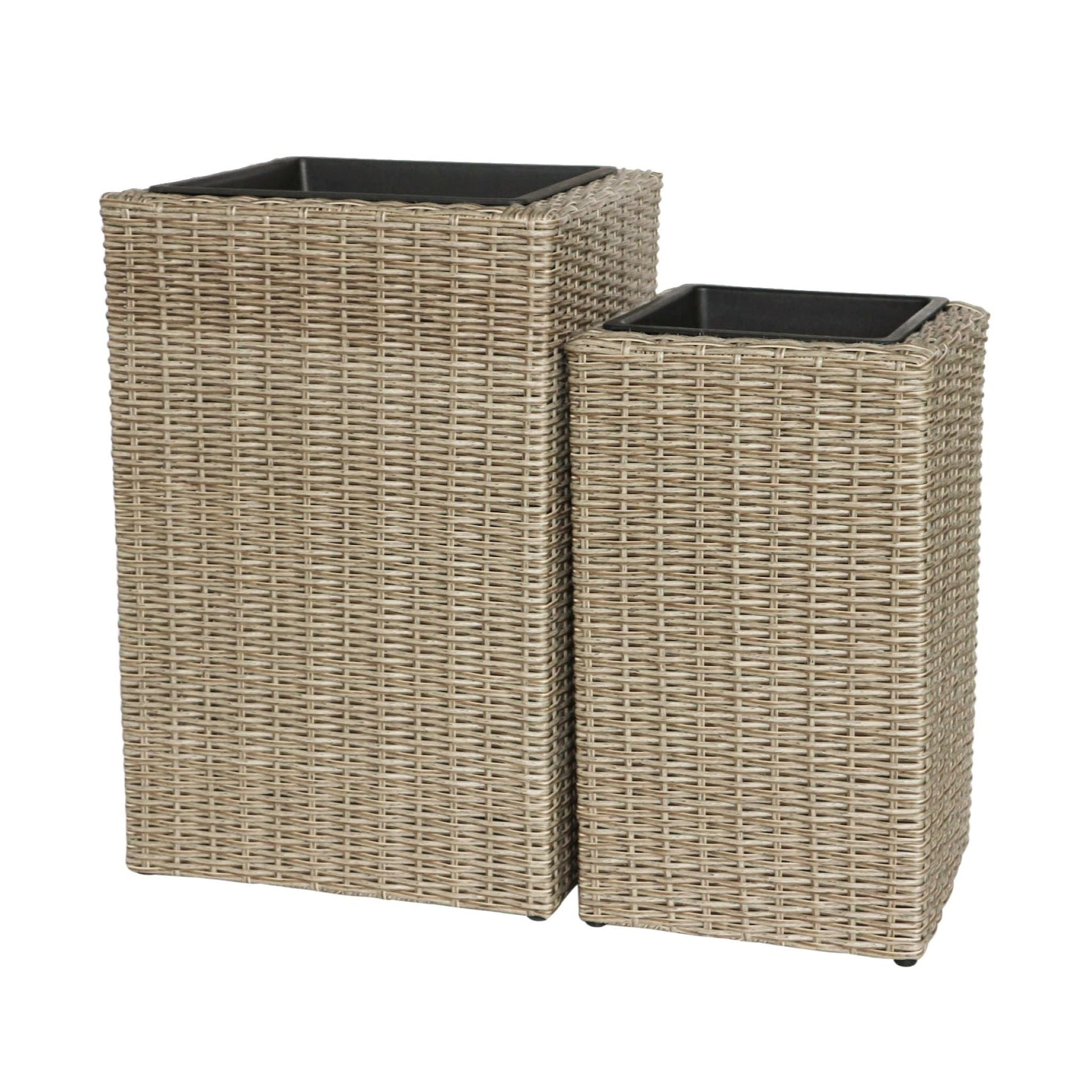 CLAVEL 2 Piece Set Poly Rattan Wicker Large Planter Pot - Brown - Direct Factory Furniture Australia