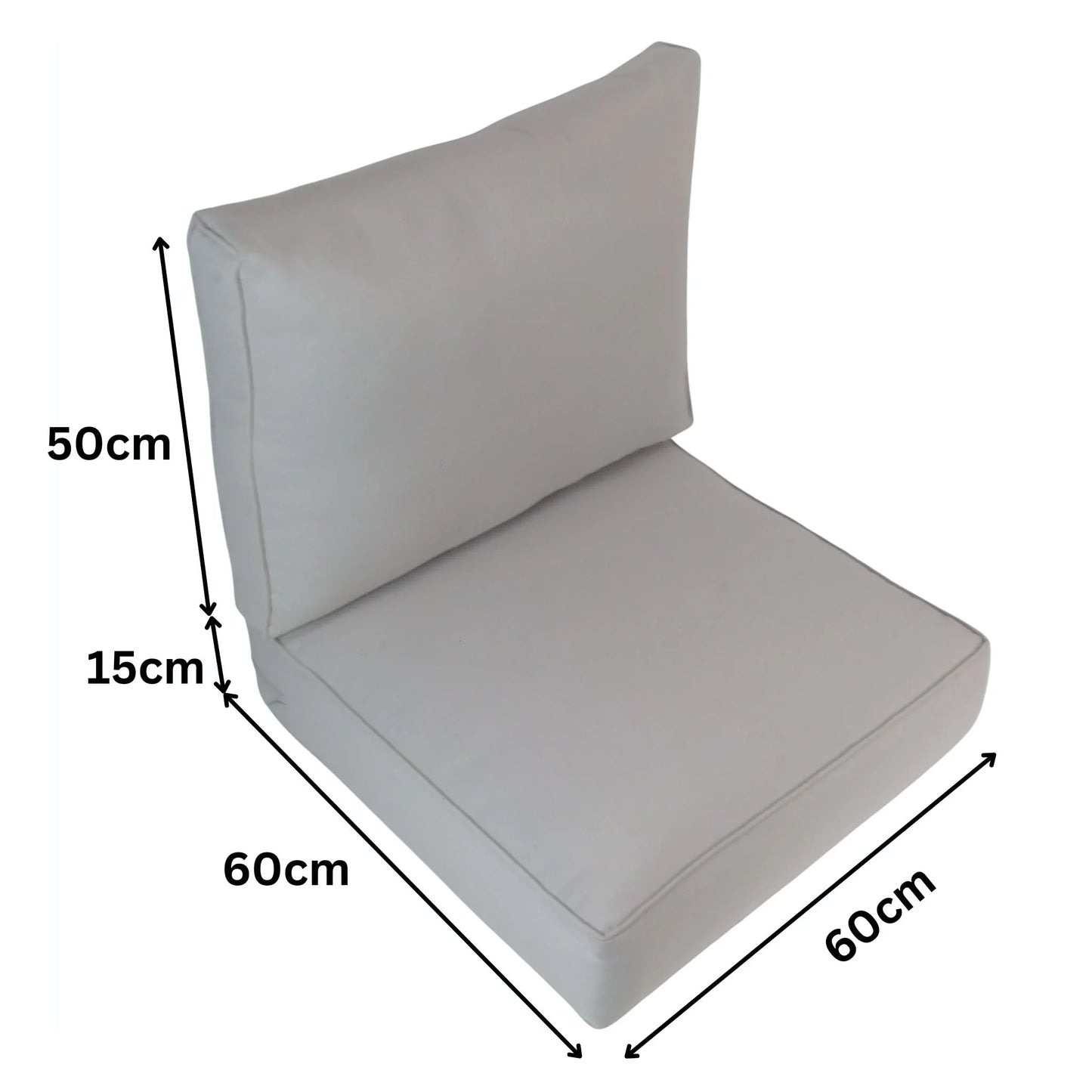 EDEN| Outdoor Lounge / Sofa Replacement Cushion Set (Seat & Back) | Light Grey Colour | 60cmx60cm