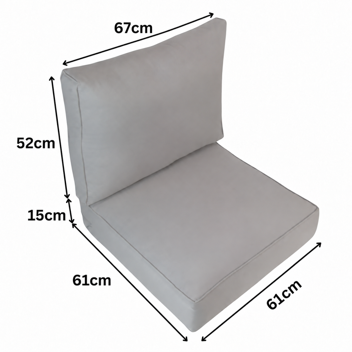 EDEN| Outdoor Lounge / Sofa Replacement Cushion Set (Seat & Back) | Light Grey Colour | 61cmx61cm