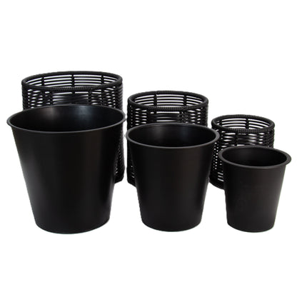 FINGAL 3 Piece Set Poly Rattan Wicker Planter Pot - Black