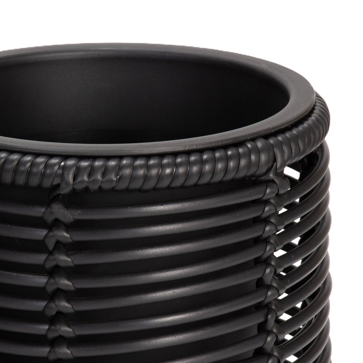 FINGAL 3 Piece Set Poly Rattan Wicker Planter Pot - Black