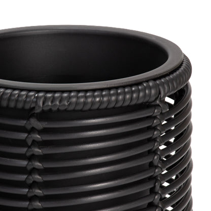 FINGAL 3 Piece Set Poly Rattan Wicker Planter Pot - Black