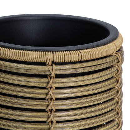 FINGAL 3 Piece Set Poly Rattan Wicker Planter Pot - Natural Brown