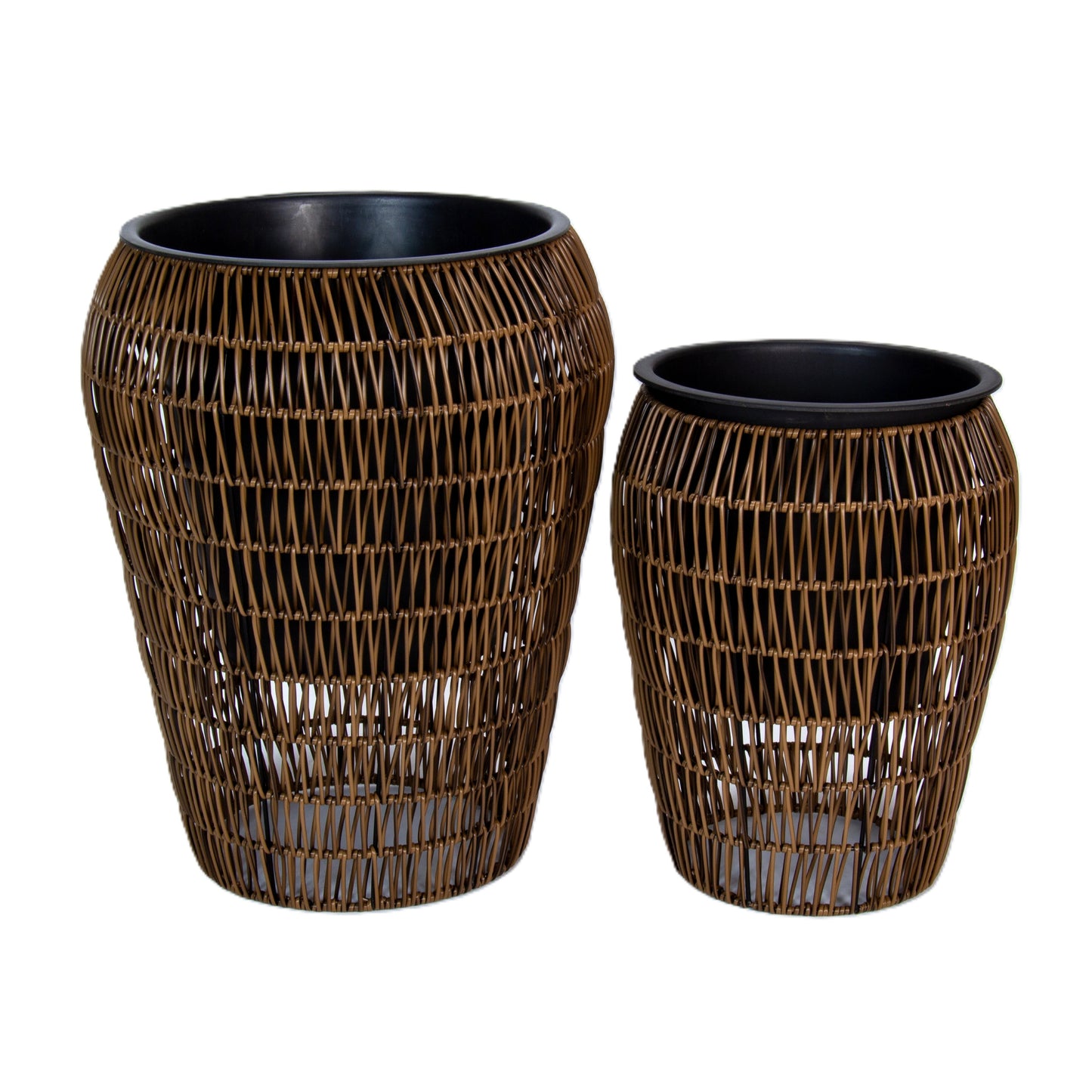 FLINDERS 2 Piece Set Poly Rattan Wicker Planter Pot - Dark Brown