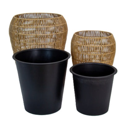 FLINDERS 2 Piece Set Poly Rattan Wicker Planter Pot - Light Brown