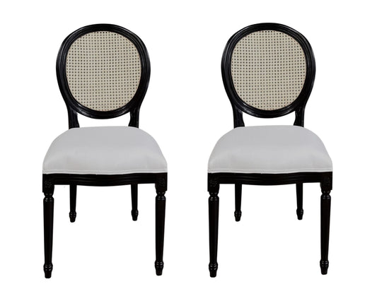LYRA 2-Piece Set French Provincial Dining Chair with Rattan Back - Black - Direct Factory Furniture Australia