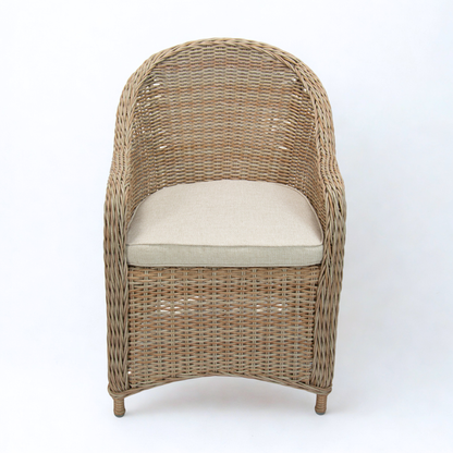 Outdoor Wicker Dining Chair Natural Colour WIth Beige Cushion