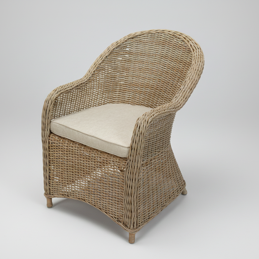 Outdoor Wicker Dining chair in Natural Colour with a beige cushion