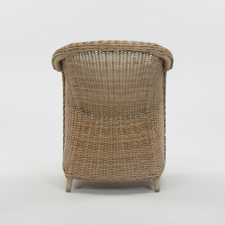 Outdoor Wicker Dining Chair Hampton Style Natural Colour With Beige Cushion