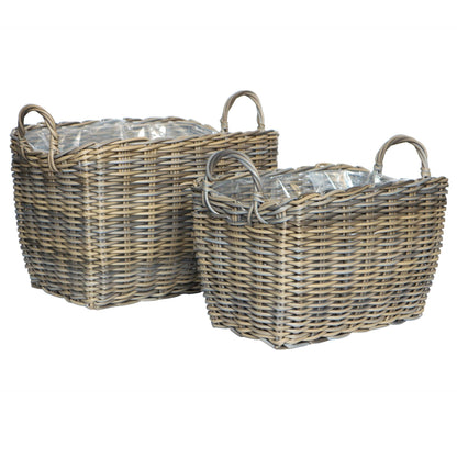 MALAWI 2 Piece Set Poly Rattan Wicker Planter Pot Basket - Brown Grey - Direct Factory Furniture Australia