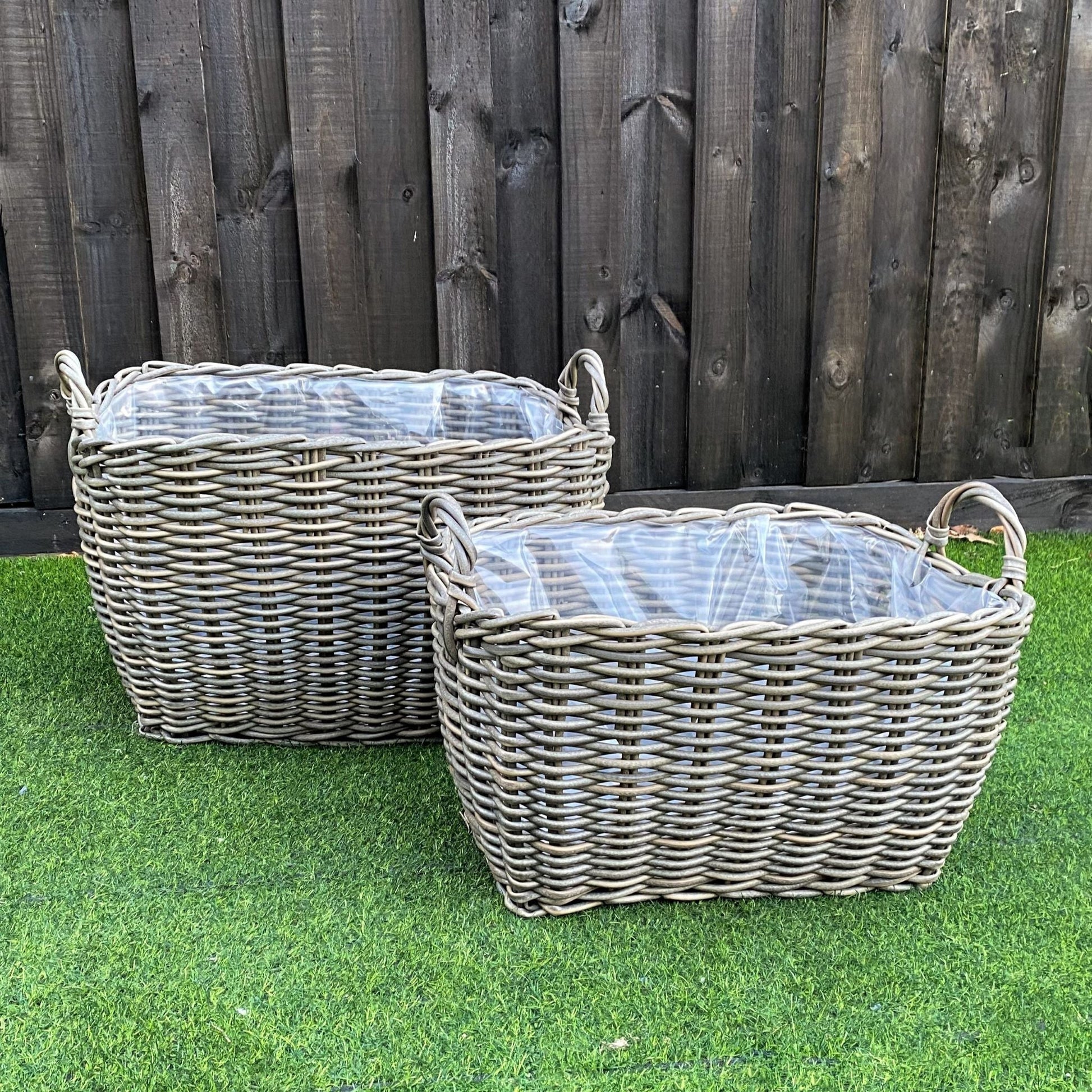 MALAWI 2 Piece Set Poly Rattan Wicker Planter Pot Basket - Brown Grey - Direct Factory Furniture Australia