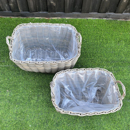 MALAWI 2 Piece Set Poly Rattan Wicker Planter Pot Basket - Brown Grey - Direct Factory Furniture Australia