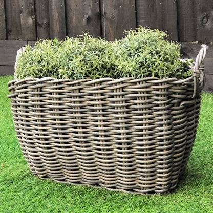 MALAWI 2 Piece Set Poly Rattan Wicker Planter Pot Basket - Brown Grey - Direct Factory Furniture Australia