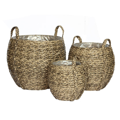 MENDES 3 Piece Set Poly Rattan Wicker Large Planter Basket - Natural Brown - Direct Factory Furniture Australia