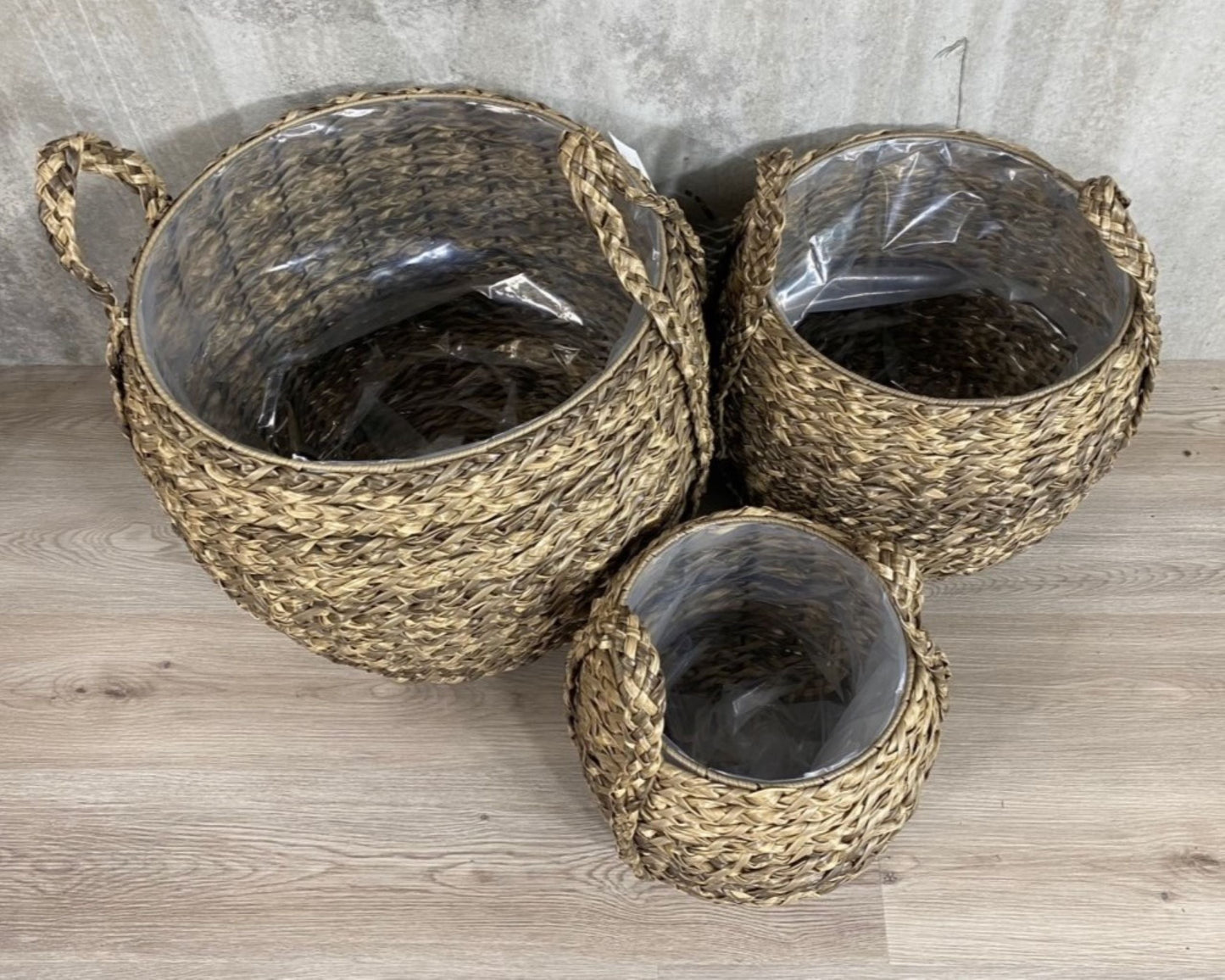 MENDES 3 Piece Set Poly Rattan Wicker Large Planter Basket - Natural Brown - Direct Factory Furniture Australia