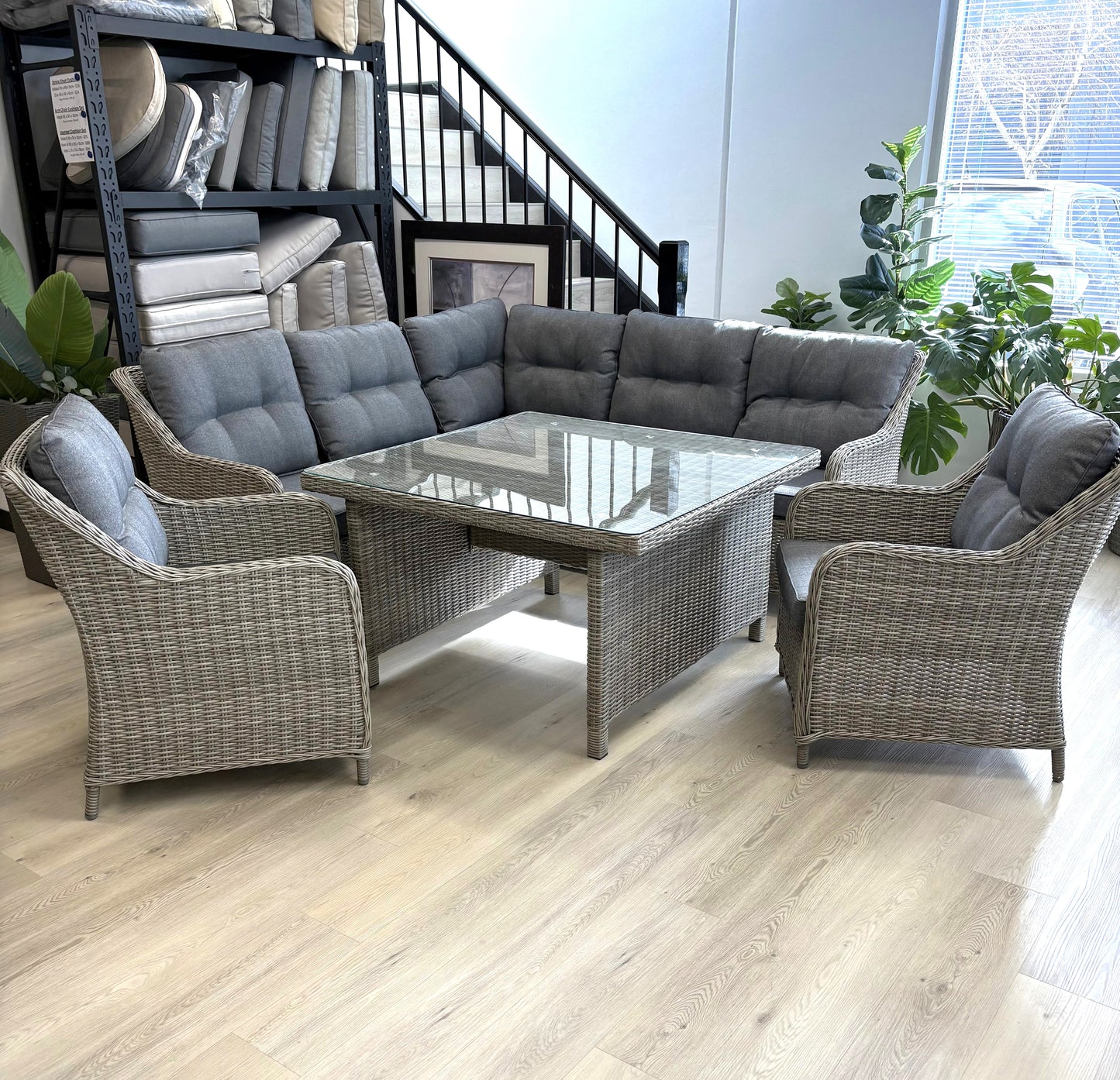 PORTSEA | 7 Seat Poly Rattan Wicker Outdoor Lounge | Grey