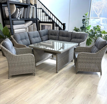 PORTSEA | 7 Seat Poly Rattan Wicker Outdoor Lounge | Grey
