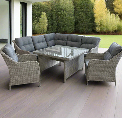 PORTSEA | 7 Seat Poly Rattan Wicker Outdoor Lounge | Grey