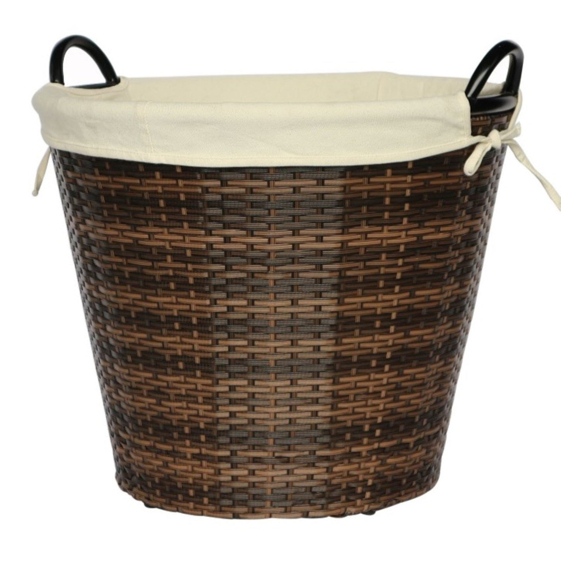 PAPUA Poly Rattan Wicker Large Basket with Fabric Lining - Brown - Direct Factory Furniture Australia