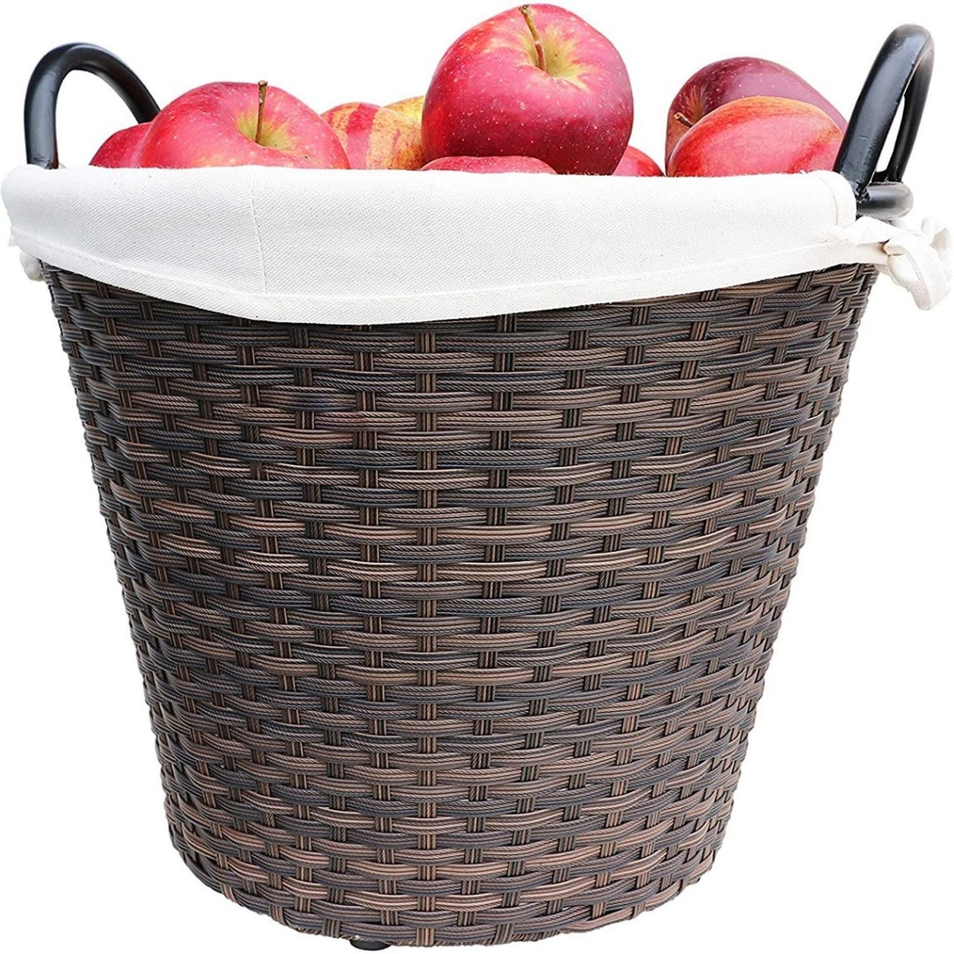 PAPUA Poly Rattan Wicker Large Basket with Fabric Lining - Brown - Direct Factory Furniture Australia