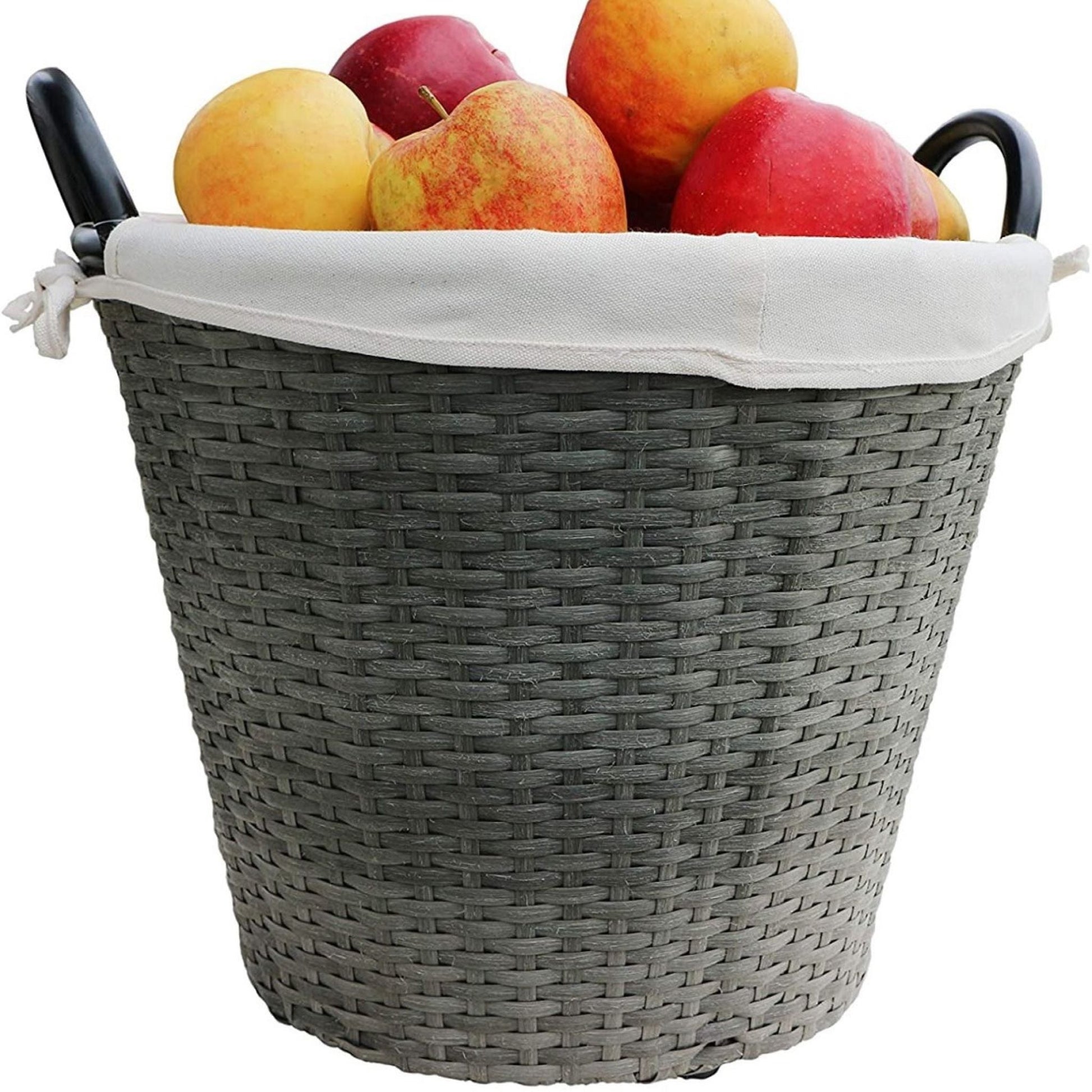 PAPUA Poly Rattan Wicker Large Basket with Fabric Lining - Grey - Direct Factory Furniture Australia