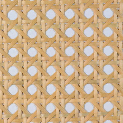 lose-up of a woven pattern with hexagonal rattan cane webbing plastic in natural light brown