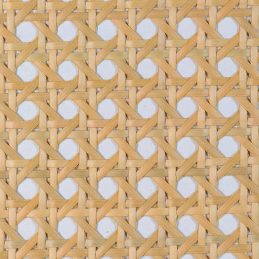 lose-up of a woven pattern with hexagonal rattan cane webbing plastic in natural light brown
