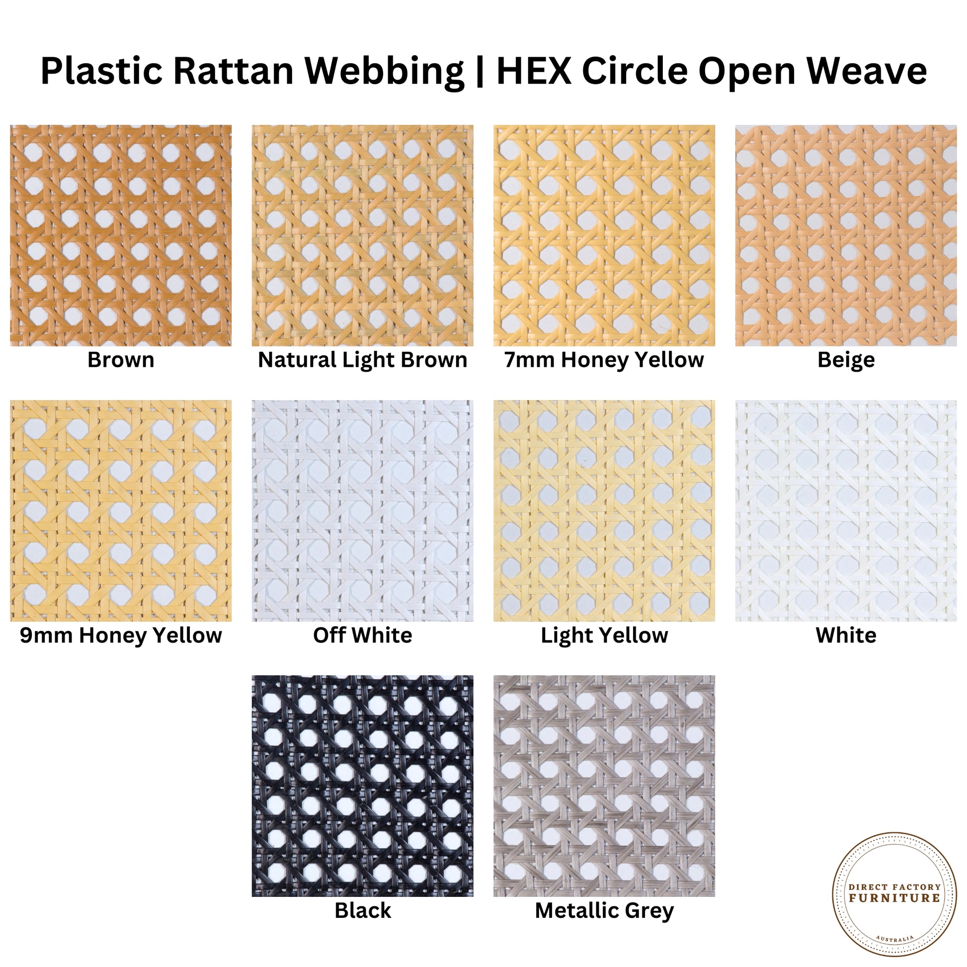 Plastic Natural Rattan Cane Webbing Roll Open Weave Hexagonal Circle Colour Compare Sample