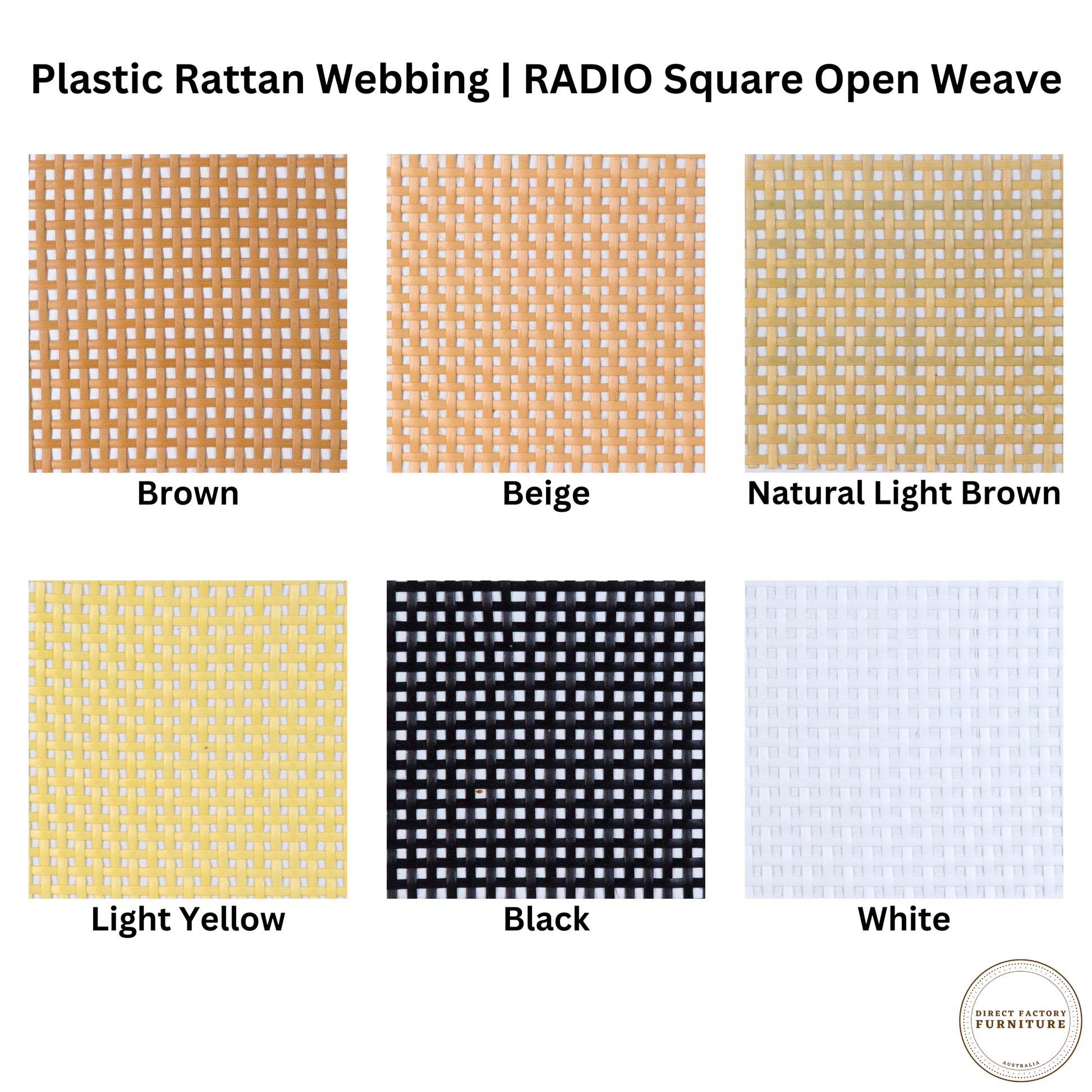 Plastic Natural Rattan Cane Webbing Roll Open Weave Radio Square Grid  Colour Compare Sample