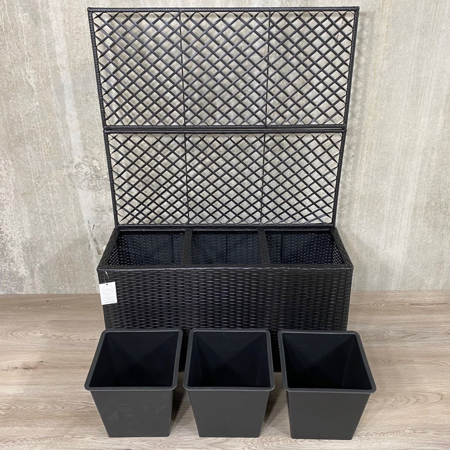 VIOLA Poly Rattan Wicker Large Planter Pot with Trellis - Black - Direct Factory Furniture Australia
