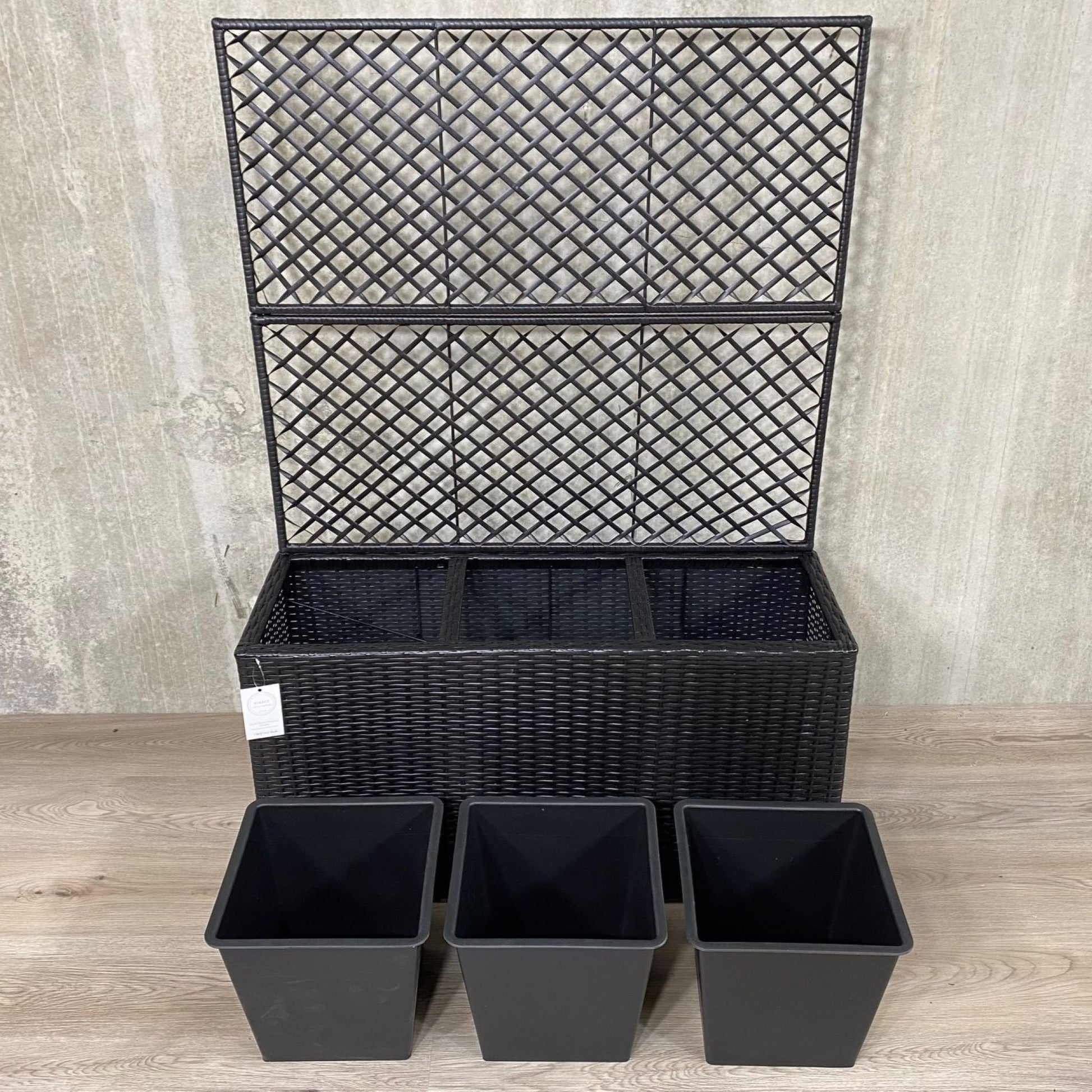 VIOLA Poly Rattan Wicker Large Planter Pot with Trellis - Black - Direct Factory Furniture Australia