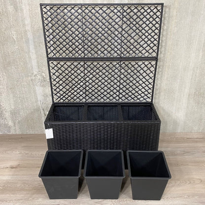 VIOLA Poly Rattan Wicker Large Planter Pot with Trellis - Black - Direct Factory Furniture Australia