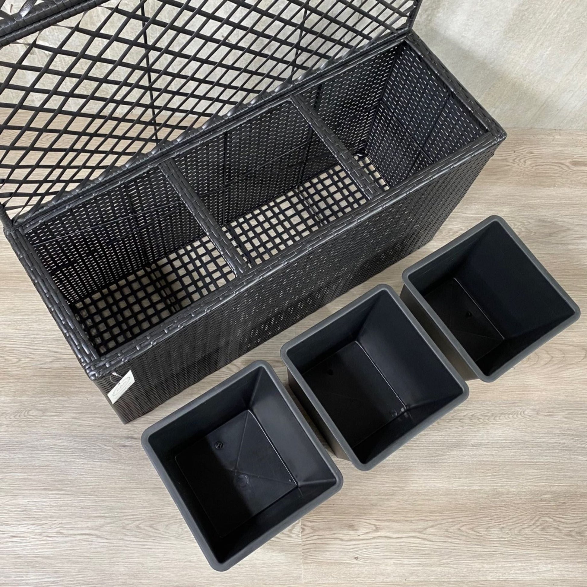 VIOLA Poly Rattan Wicker Large Planter Pot with Trellis - Black - Direct Factory Furniture Australia